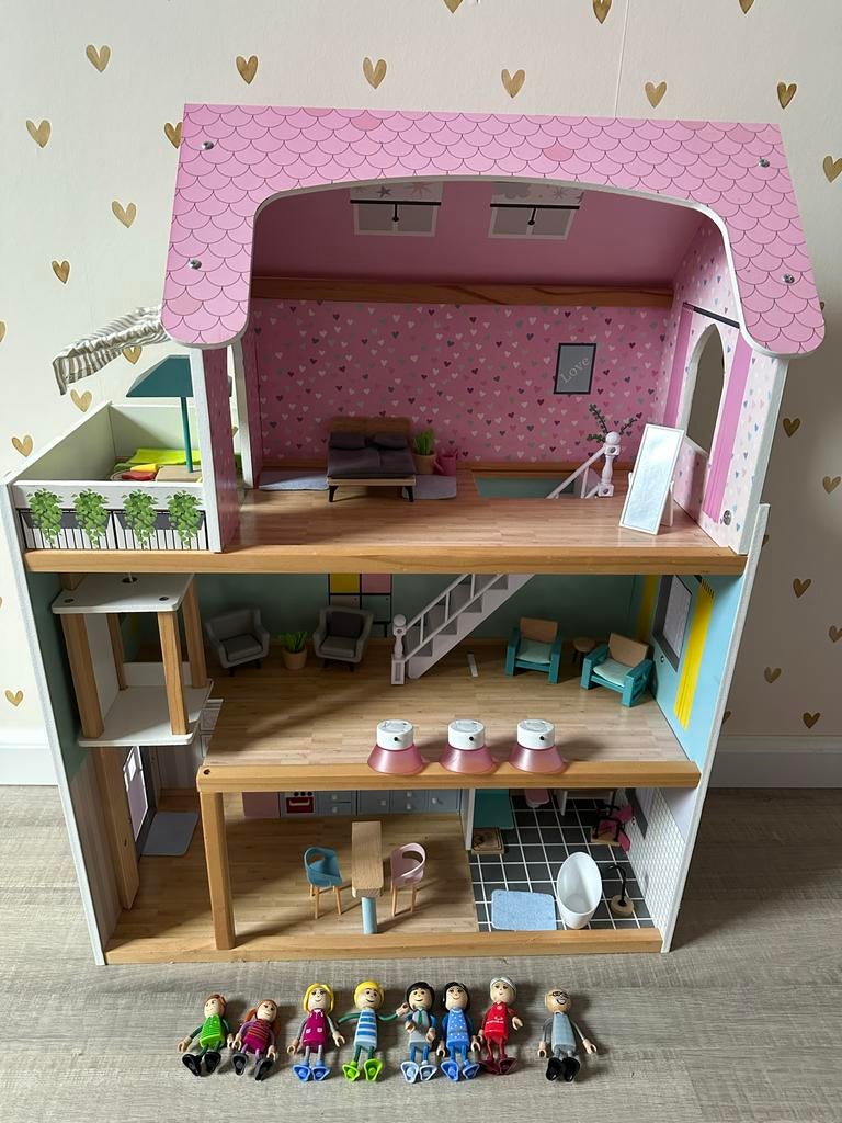 Poppenhuis met accessoires, Ophalen, Gebruikt, Poppenhuis