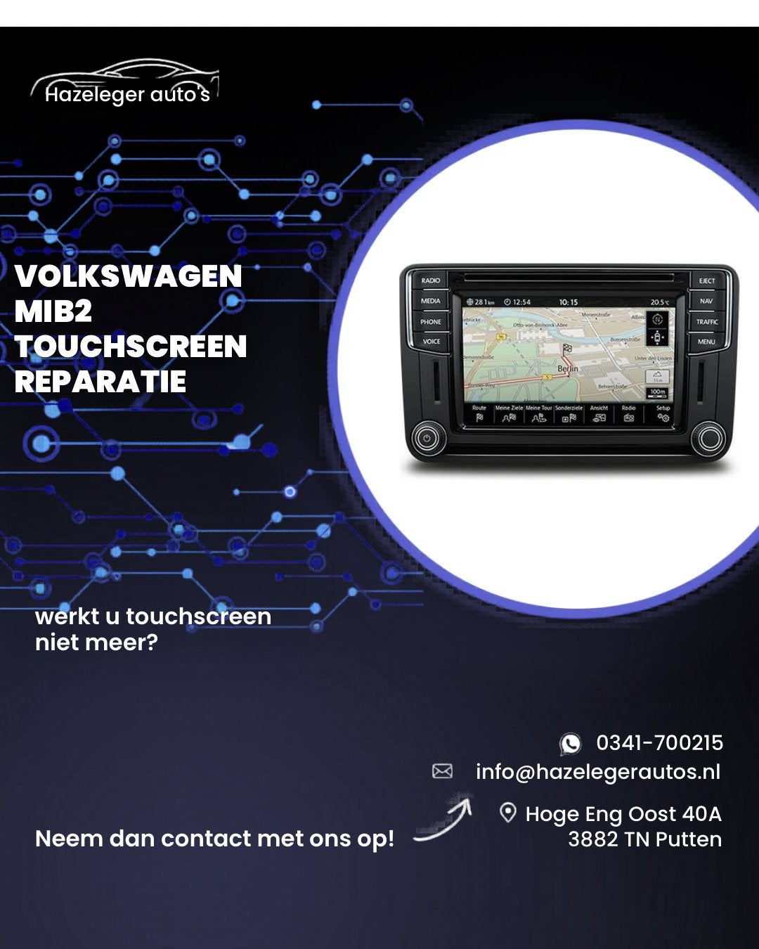 Volkswagen MIB2 touchscreen reparatie, Auto diversen, Autoradio's, Ophalen of Verzenden, Zo goed als nieuw