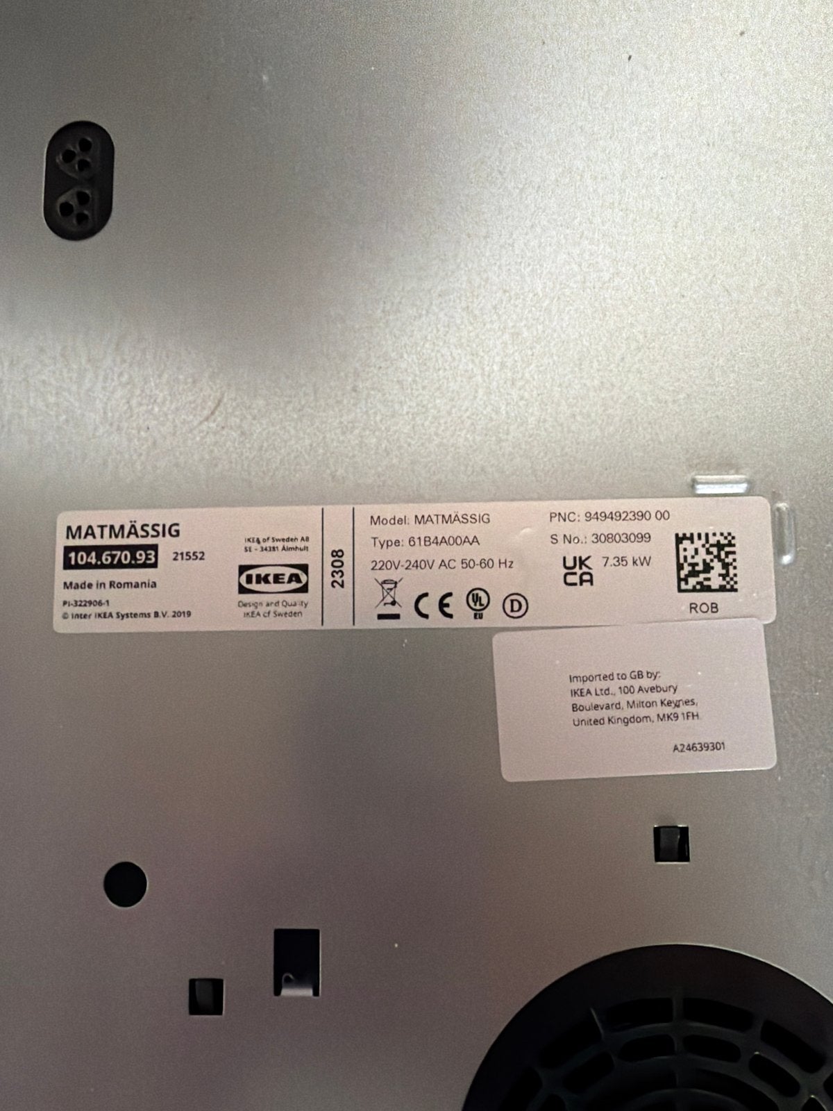 IKEA MATMÄSSIG Inductiekookplaat met Perilex stekker, Witgoed en Apparatuur, Ophalen, Gebruikt, 4 kookzones, Inbouw