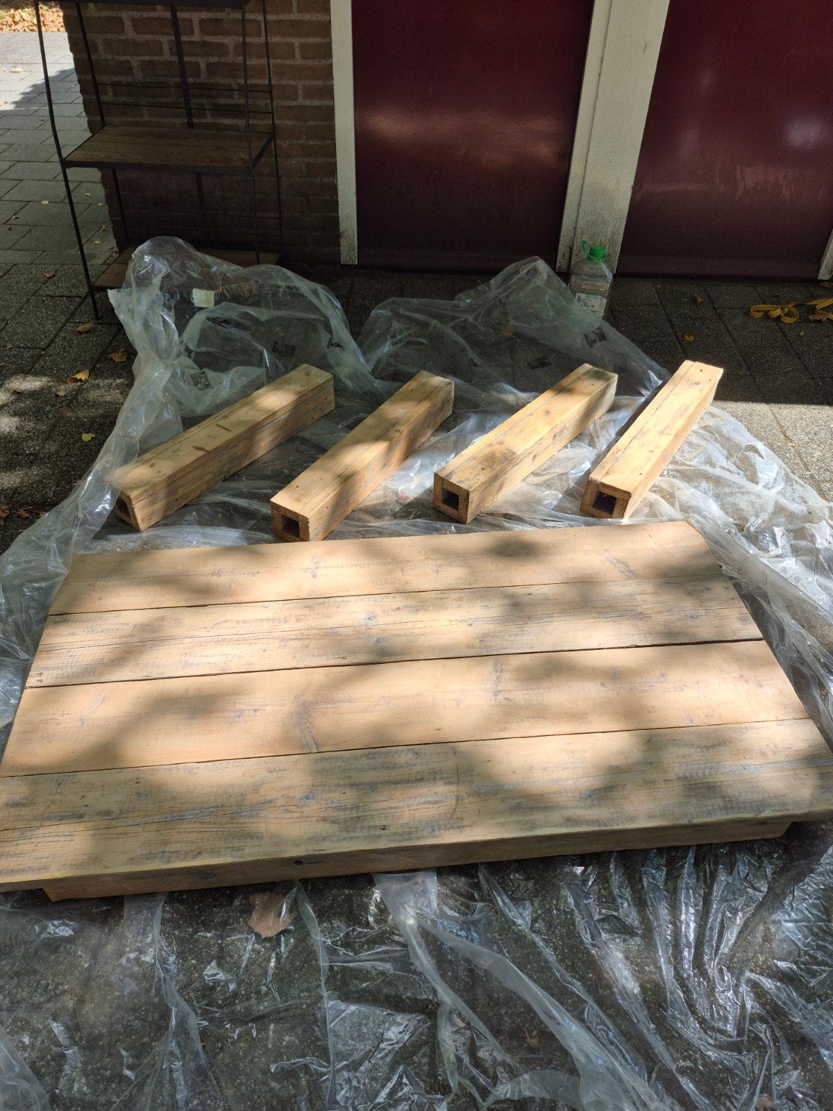 steigerhouten eettafel, Ophalen, Gebruikt, 100 tot 150 cm, 50 tot 100 cm