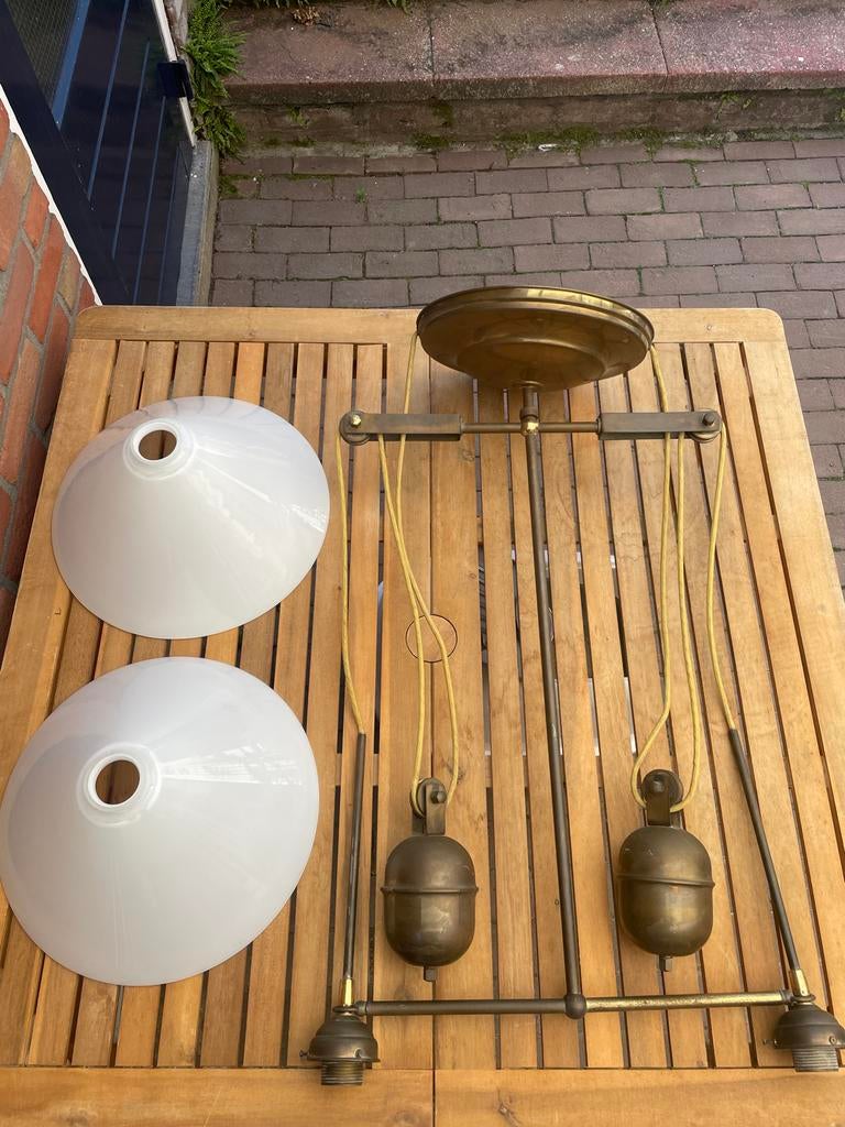 Vintage antieke hanglamp pooltafel biljarttafel snooker, Huis en Inrichting, Lampen | Plafondlampen, Gebruikt, Glas, Metaal, Ophalen