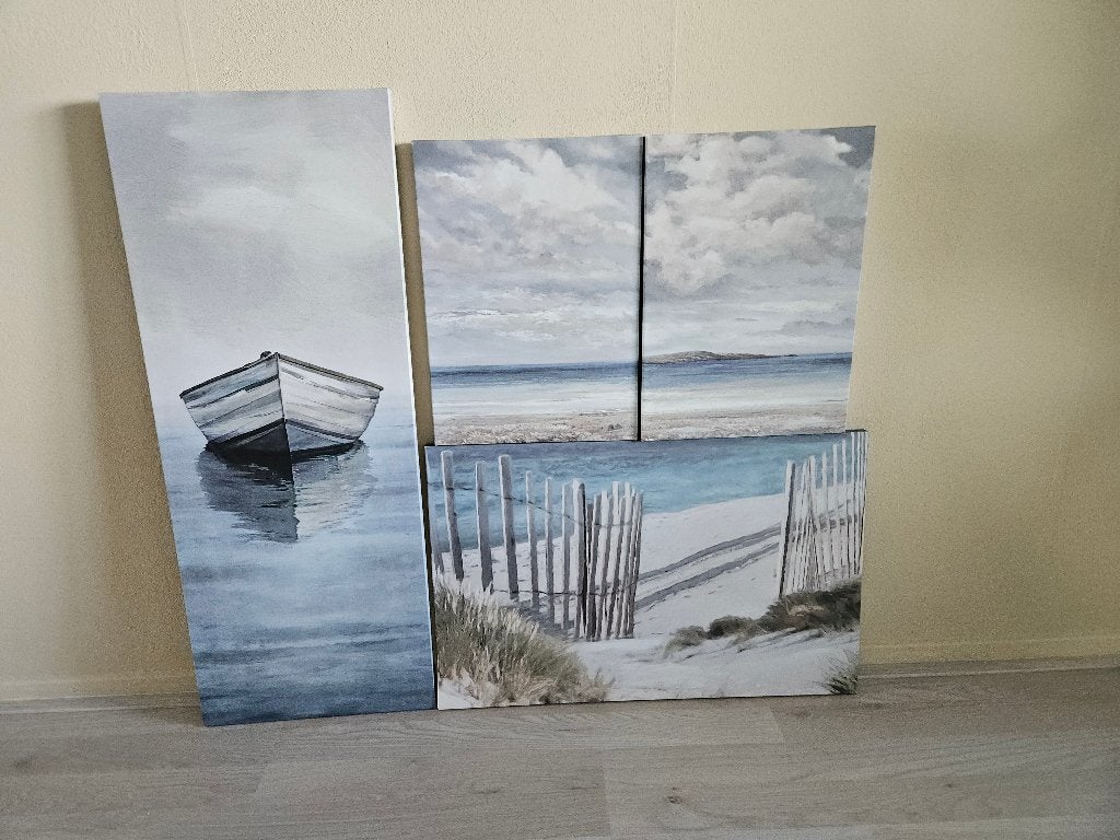 IKEA PJÄTTERYD Schilderij Strand, Boot en Zee 78x92 cm, Ophalen, 50 – 75, Zo goed als nieuw, Schilderij