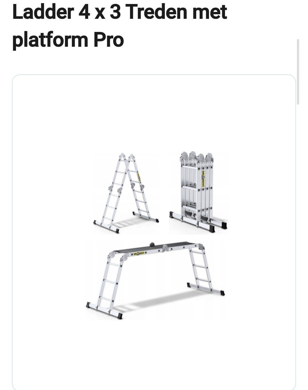 Multifunctionele Ladder 4 x 3 Treden met platform Pro, Doe-het-zelf en Verbouw, Ladders en Trappen, Ophalen, Zo goed als nieuw