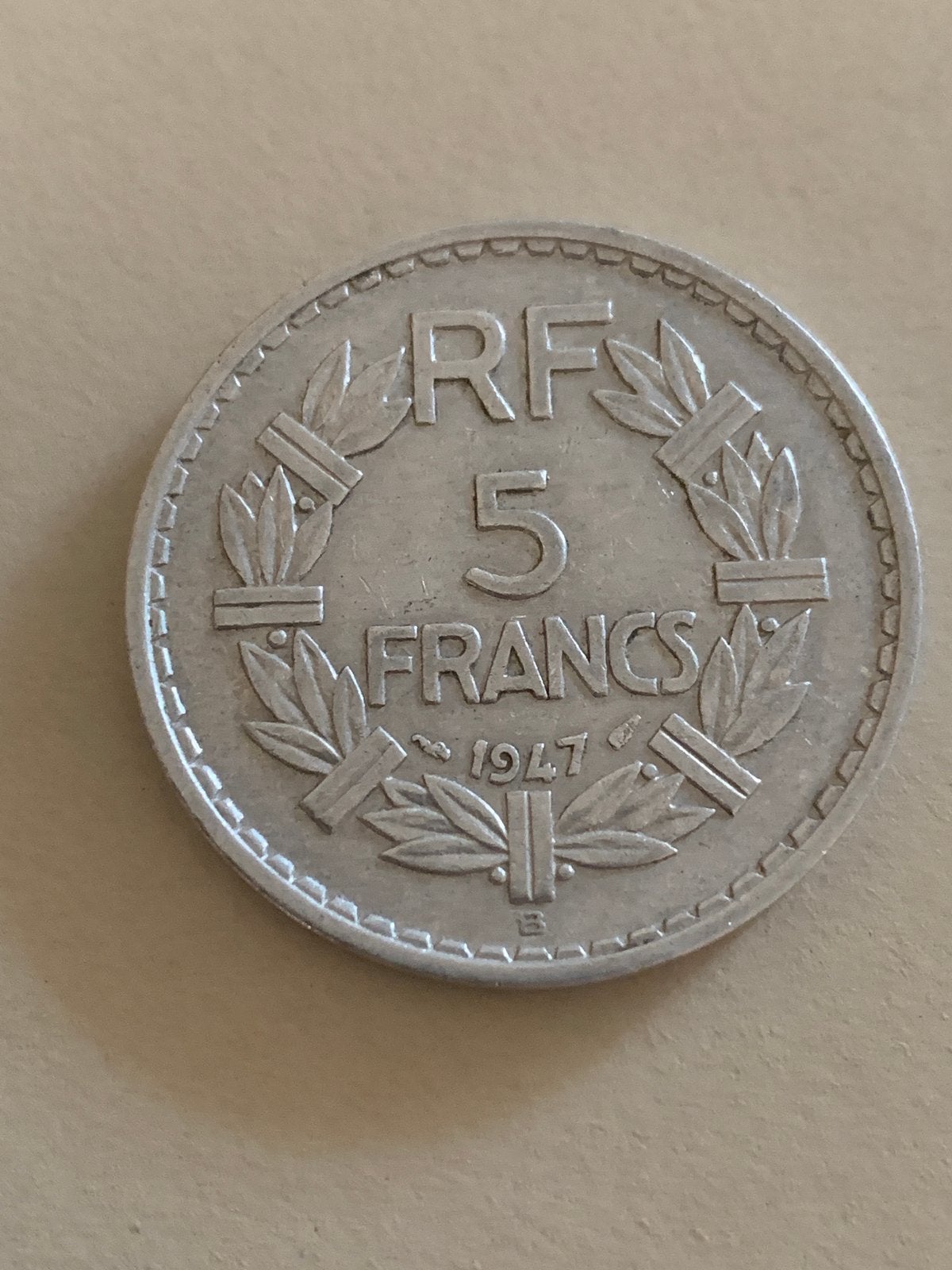 1947 B 5 FRANCS A. Lavrillier Aluminium, Postzegels en Munten, Verzenden, Frankrijk, Losse munt