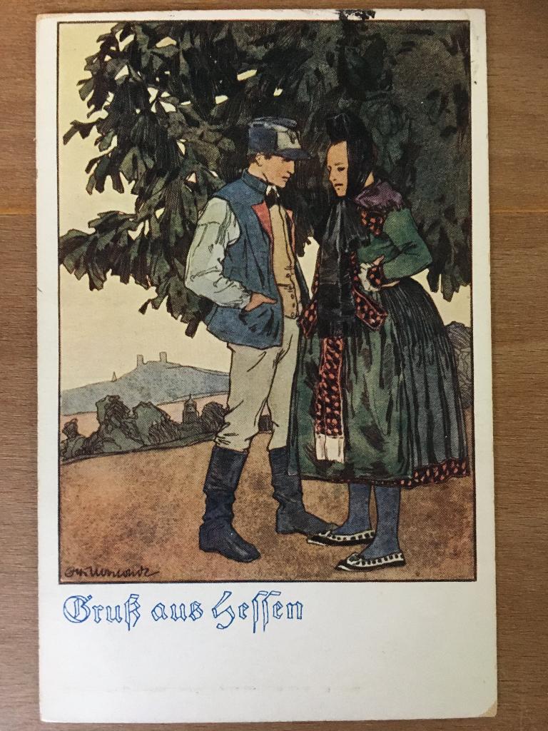 klederdracht Hessen mooie kaart jugendstil, Ophalen of Verzenden, Voor 1920, Gelopen, Klederdracht