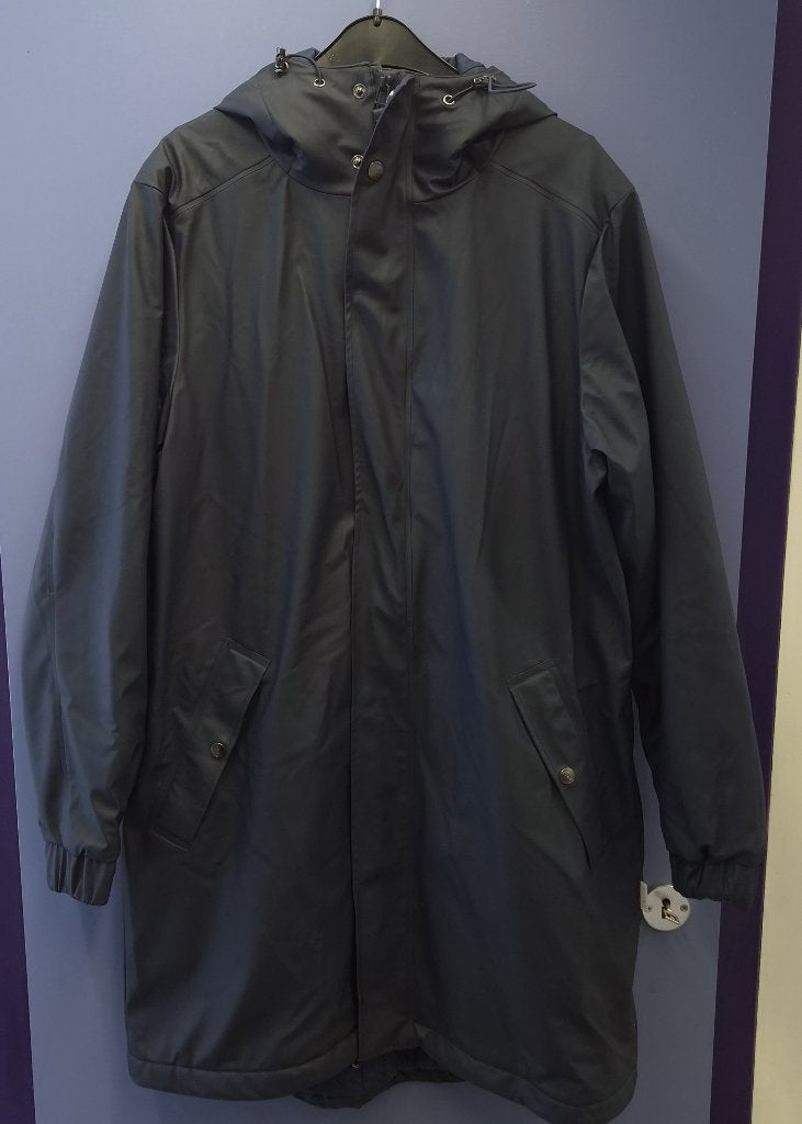 Rains lange gevoerde regenjas donkerblauw – unisex M-L 51993, Kleding | Dames, Rains, Rains, Maat 42/44 (L), Ophalen of Verzenden