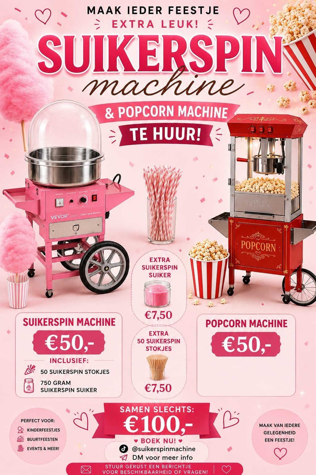 Suikerspin- en Popcornmachine te huur voor elk feest!, Ophalen, Overige