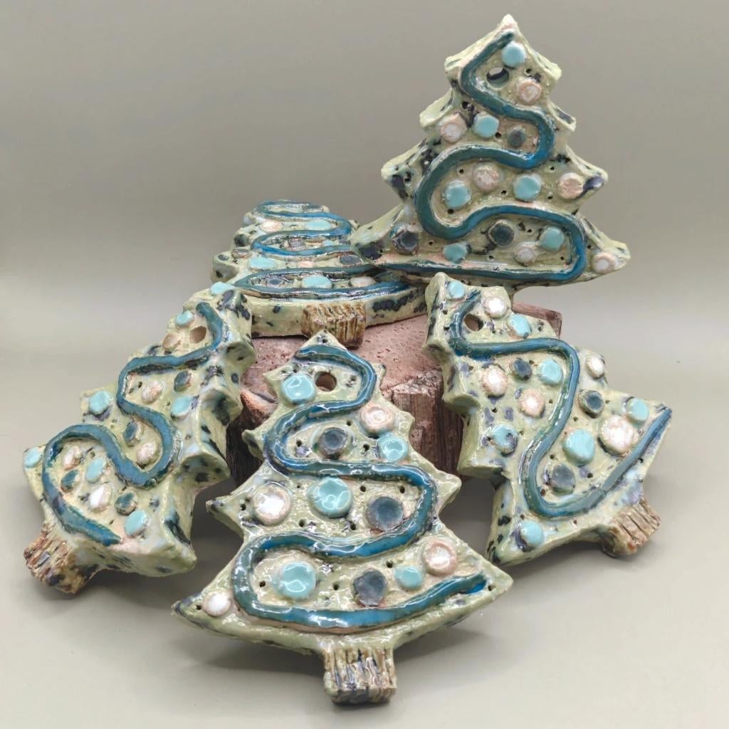 Set van vijf kerstboom hangers van steengoed keramiek, Diversen, Kerst, Ophalen of Verzenden, Nieuw