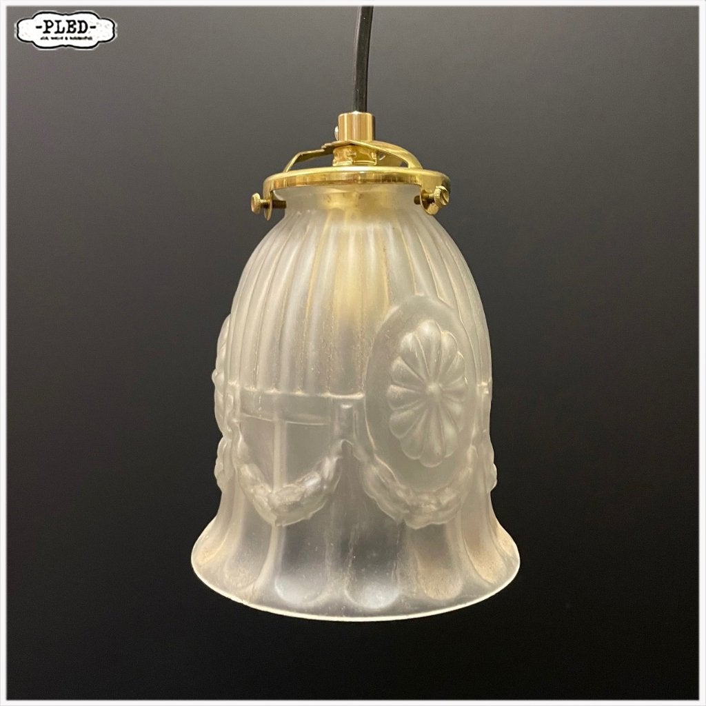 Art nouveau hanglampje met gesatineerd glas + snoer, Ophalen of Verzenden