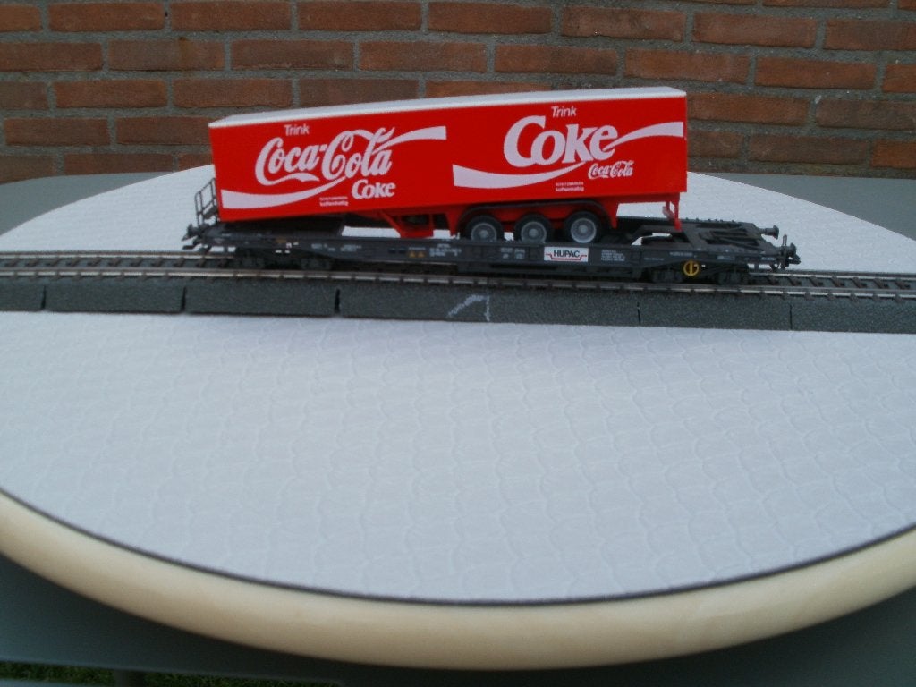Marklin Ho metalen dieplader met Coca cola trailer geen ovp., Wisselstroom, Wagon, Ophalen of Verzenden, Zo goed als nieuw