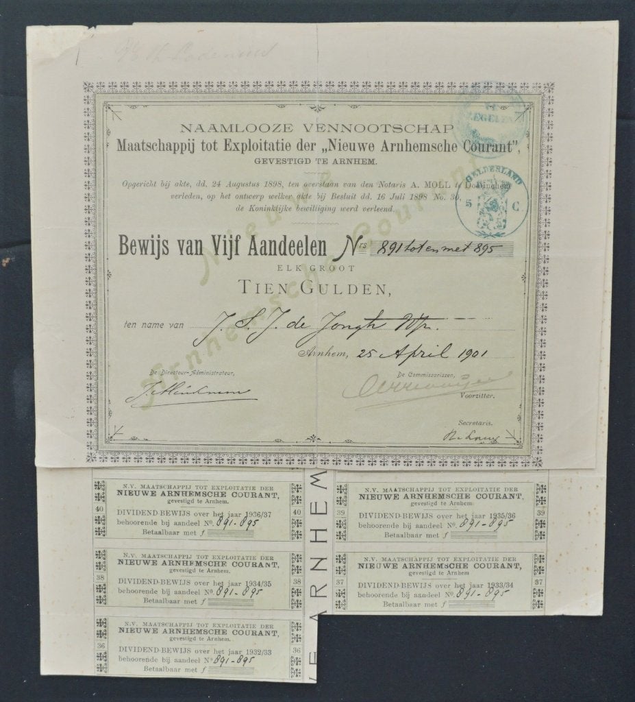 Nieuwe Arnhemsche Courant - Arnhem 1901, Verzenden, Voor 1920, Aandeel