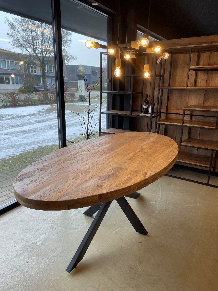MAGAZIJN LEEGVERKOOP OVALE TAFEL MANGO MATRIX ! 249 VOORRAAD, Huis en Inrichting, Banken | Bankstellen, Nieuw, Ophalen of Verzenden