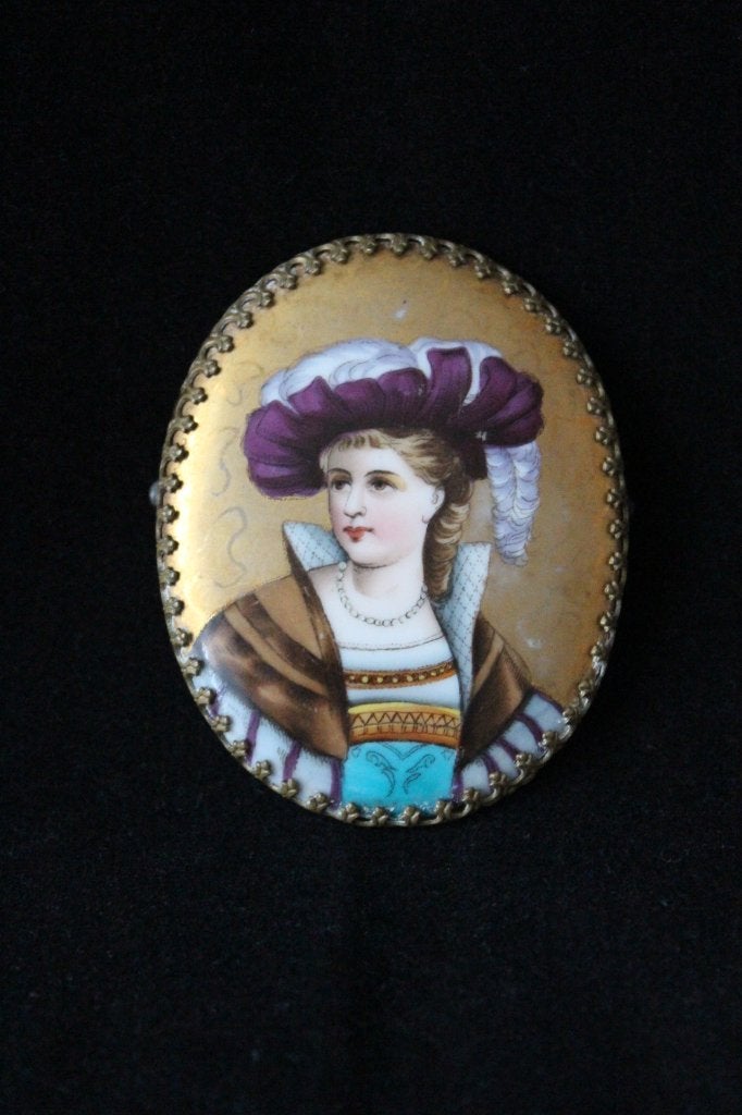 Antieke KPM Berlin porselein grote portret broche 1880-1900, Antiek en Kunst, Ophalen of Verzenden, Dames, Onbekend