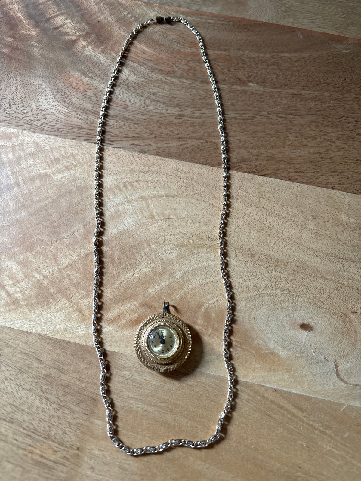 Verguld gouden horloge met ketting, werkend, Overige merken, Overige materialen, Zakhorloge, Ophalen of Verzenden