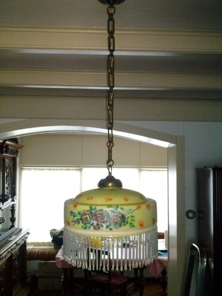 3 Antiek Beschilderde Hanglampen, Antiek en Kunst, Ophalen of Verzenden