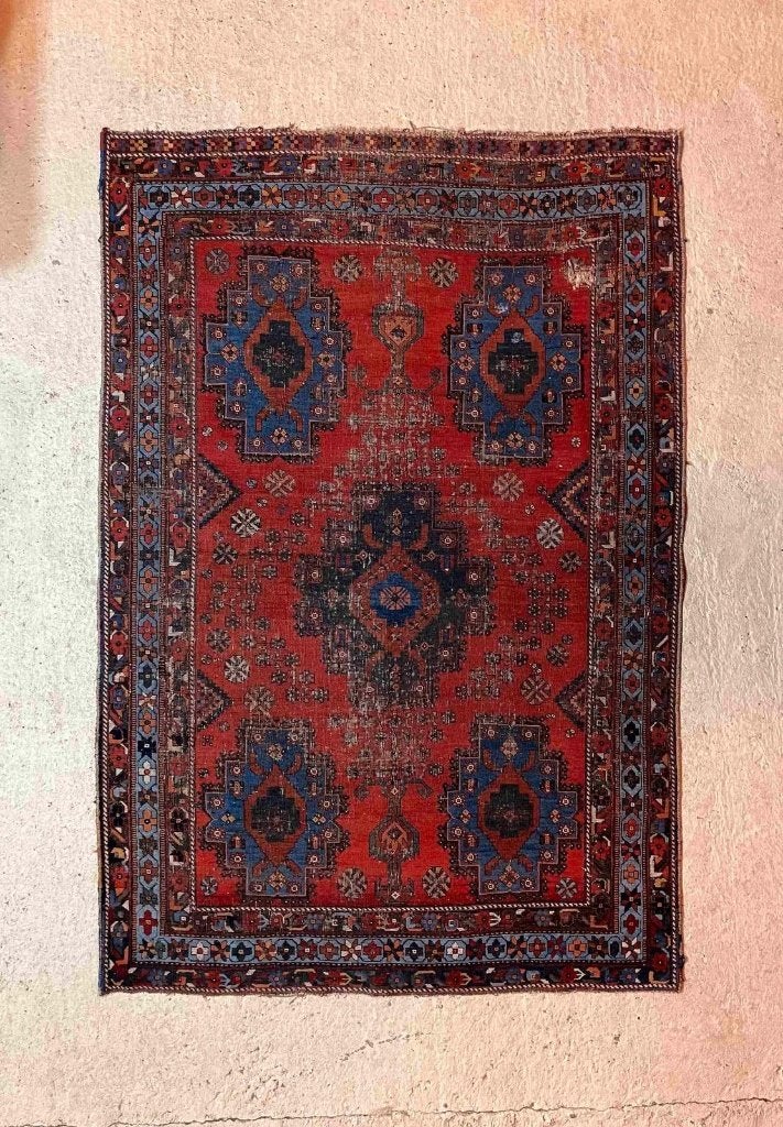 Perzisch tapijt klassiek patroon versleten sleets 183/124 cm, 100 tot 150 cm, Blauw, Djt@dejuistetoon.eu, Ophalen of Verzenden