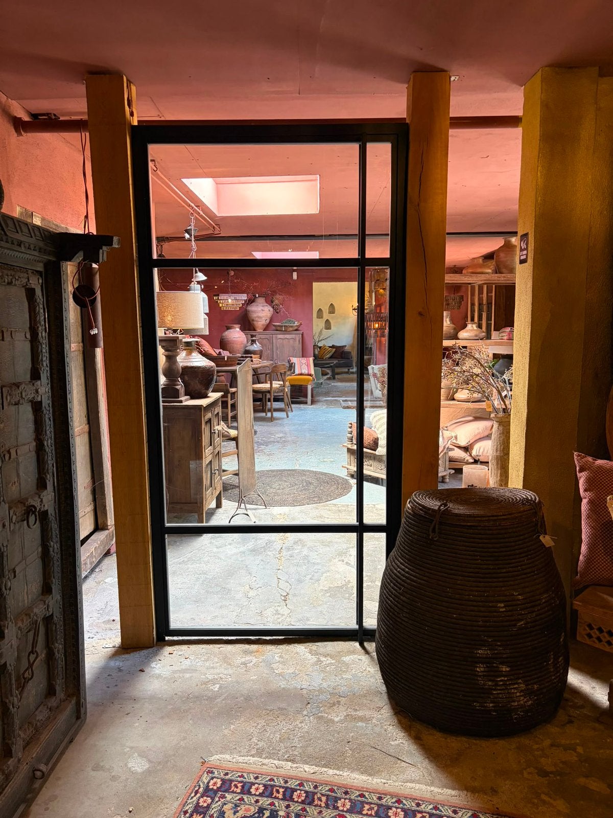 Zwart metalen taatsdeur met glas en kozijn loftdeur stalen, 215 cm of meer, Binnendeur, Ophalen of Verzenden, Glas