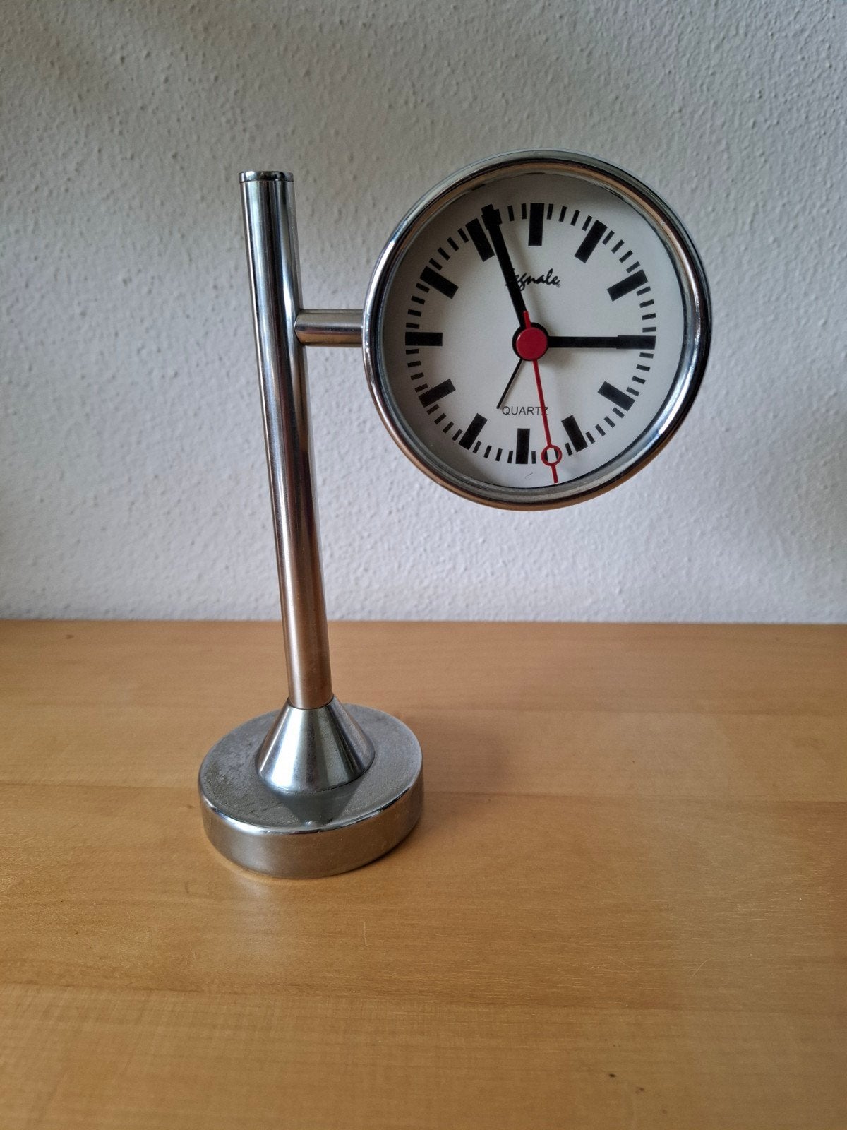 Retro Bureauklok / Wekker – Zwitsers Stationsdesign (Space A, Ophalen of Verzenden, Gebruikt