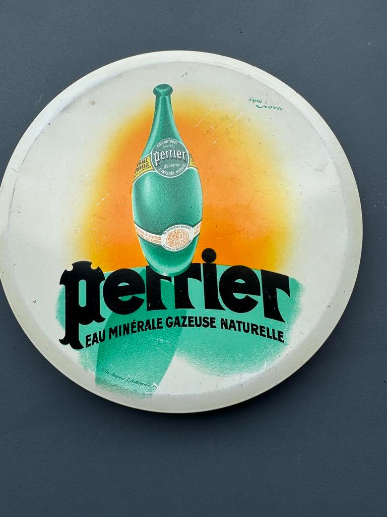 Vintage oud Perrier reclamebord, Verzamelen, Reclamebord, Gebruikt, ., Ophalen of Verzenden