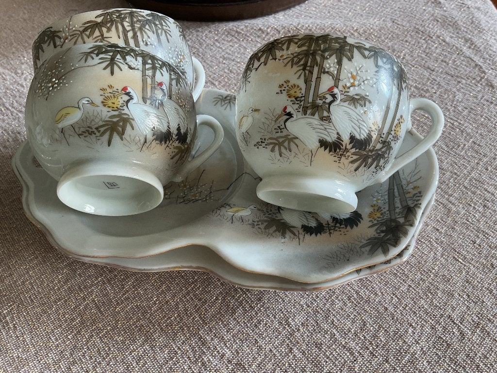 Japanse theekopjes met kraanvogels, Ophalen of Verzenden