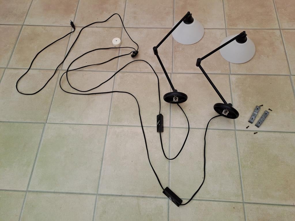 2 Draaibare Glazen Wandlampen met Zwenkarm, Ophalen of Verzenden, Gebruikt, Glas