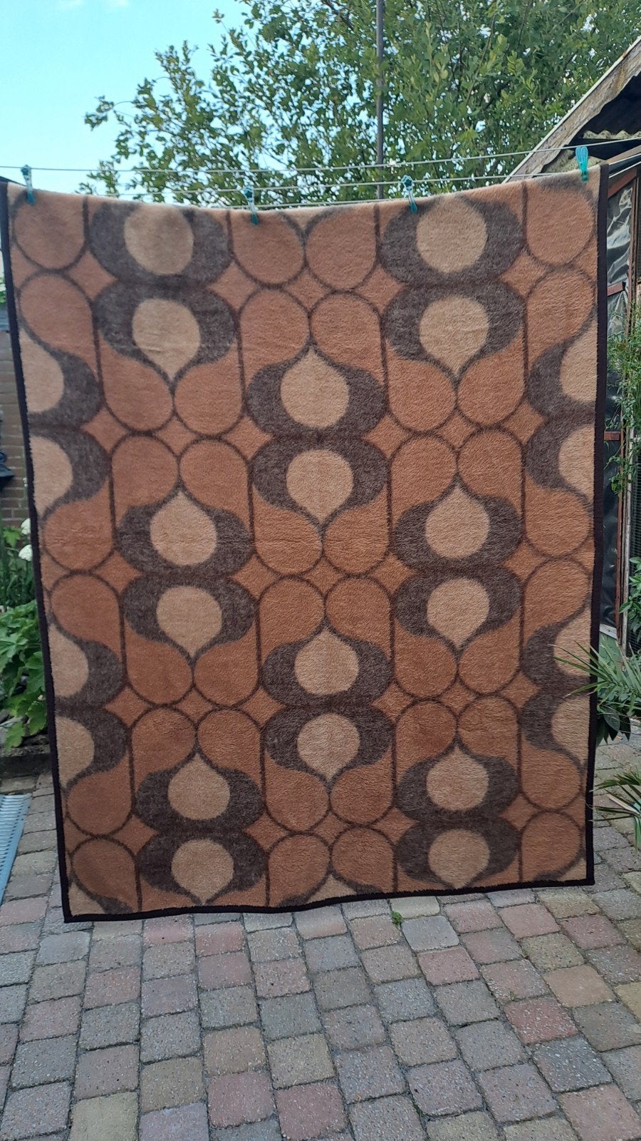 Vintage deken bruin tinten patroon, Gebruikt, Onbekend, Ophalen of Verzenden, Onbekend