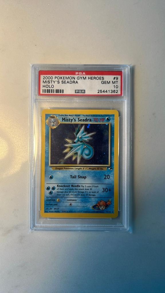 Misty's Seadra (PSA 10) - Gym Heroes, LOW POP 60, Hobby en Vrije tijd, Verzamelkaartspellen | Pokémon, Ophalen of Verzenden, Nieuw