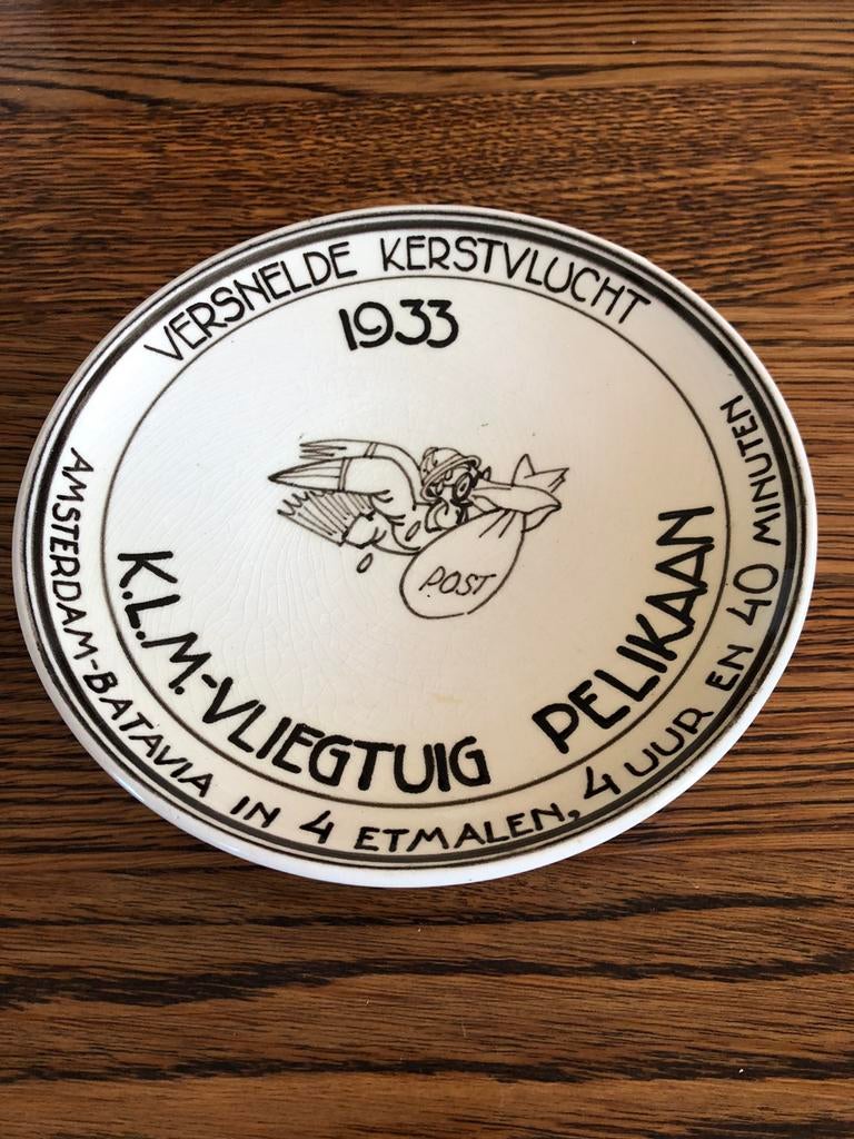 Herinneringsbord “kerstvlucht” vd KLM , Pelikaan, Verzamelen, Ophalen of Verzenden, Overige typen
