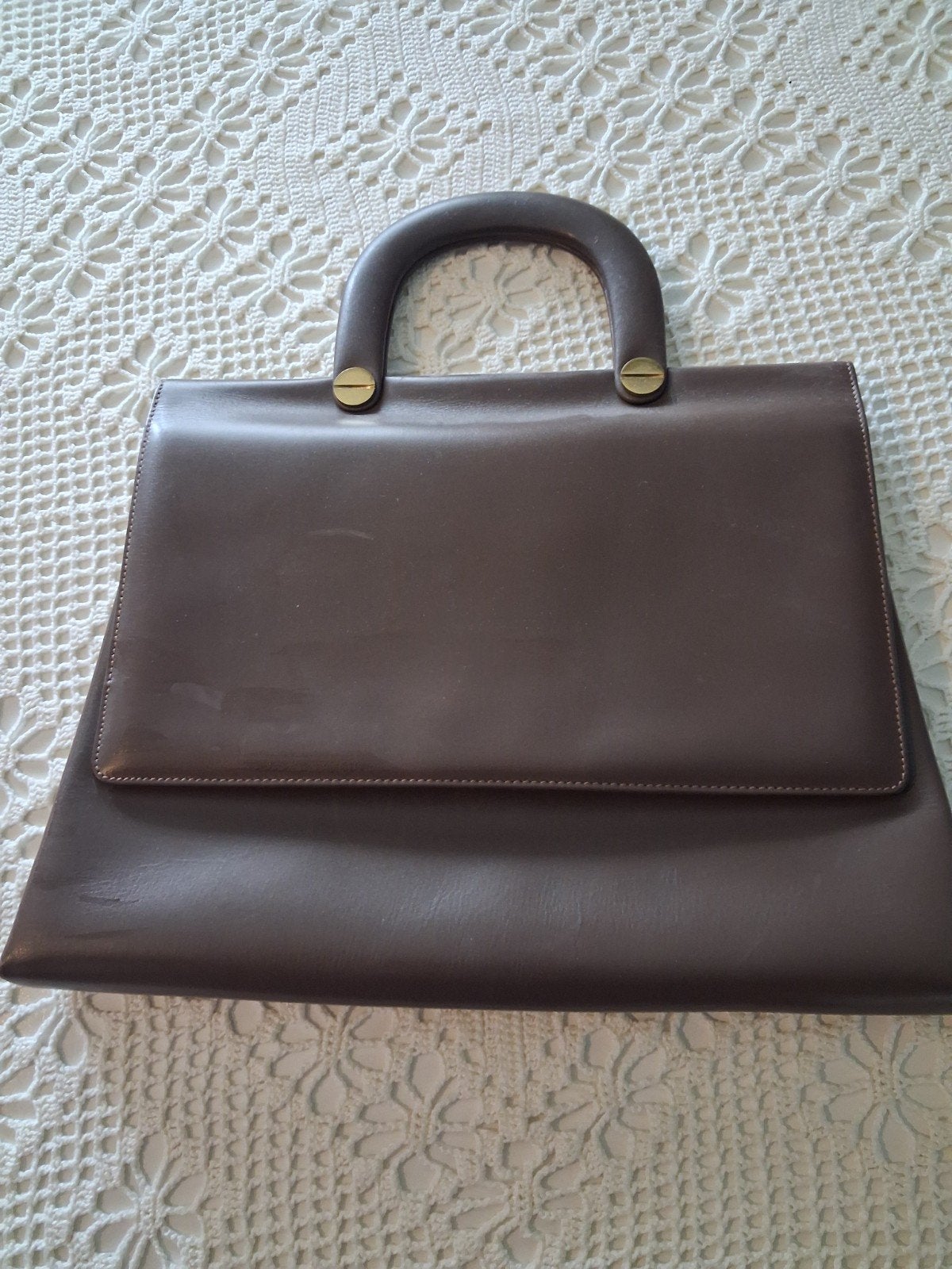 vintage leren mooie handtas, Ophalen of Verzenden, Bruin, 30 tot 40 cm, Aktetas of Boekentas