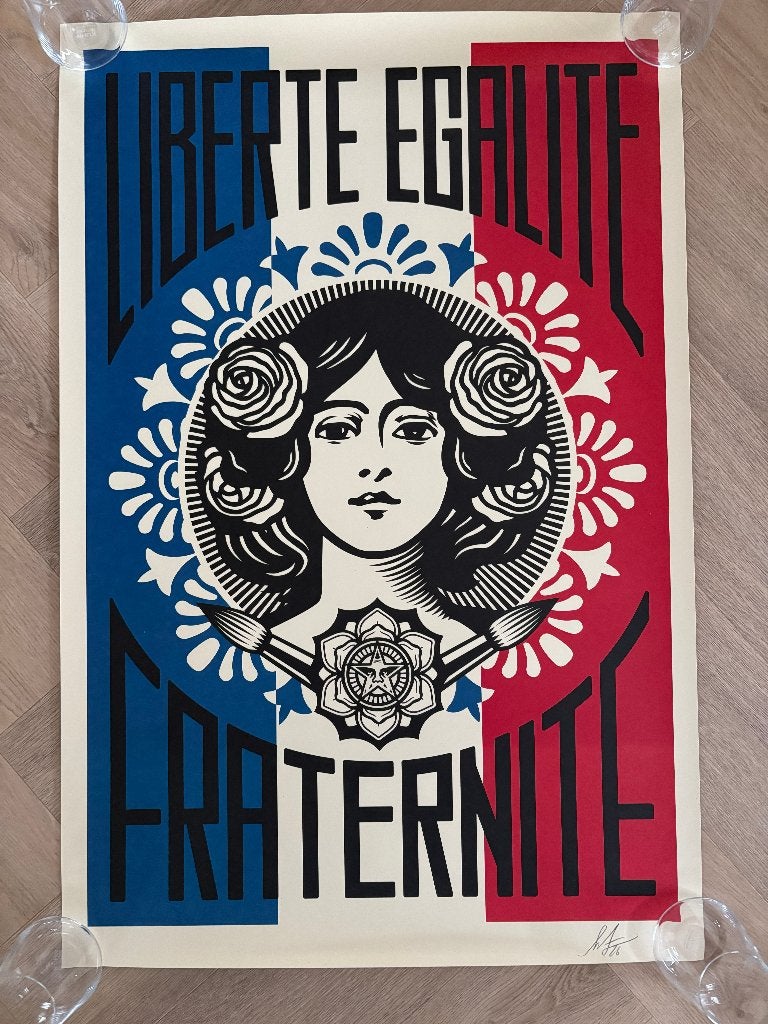 Shepard Fairey - Liberté, Égalité, Fraternité, Antiek en Kunst, Kunst | Litho's en Zeefdrukken, Gesigneerd, Ophalen of Verzenden