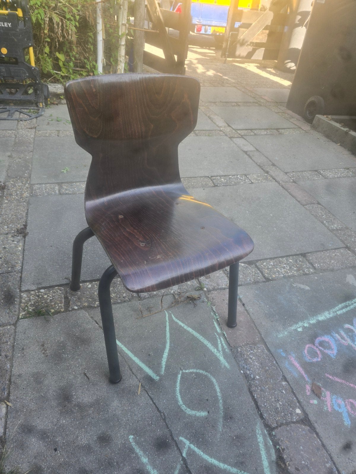 Vintage houten schoolstoel - donkerbruin, Ophalen