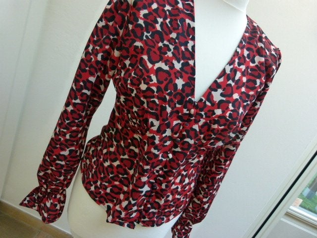 COLOURFUL REBEL maat S 36 blouse rood tinten panterprint, Overige kleuren, Colourful Rebel, Ophalen of Verzenden, Zo goed als nieuw