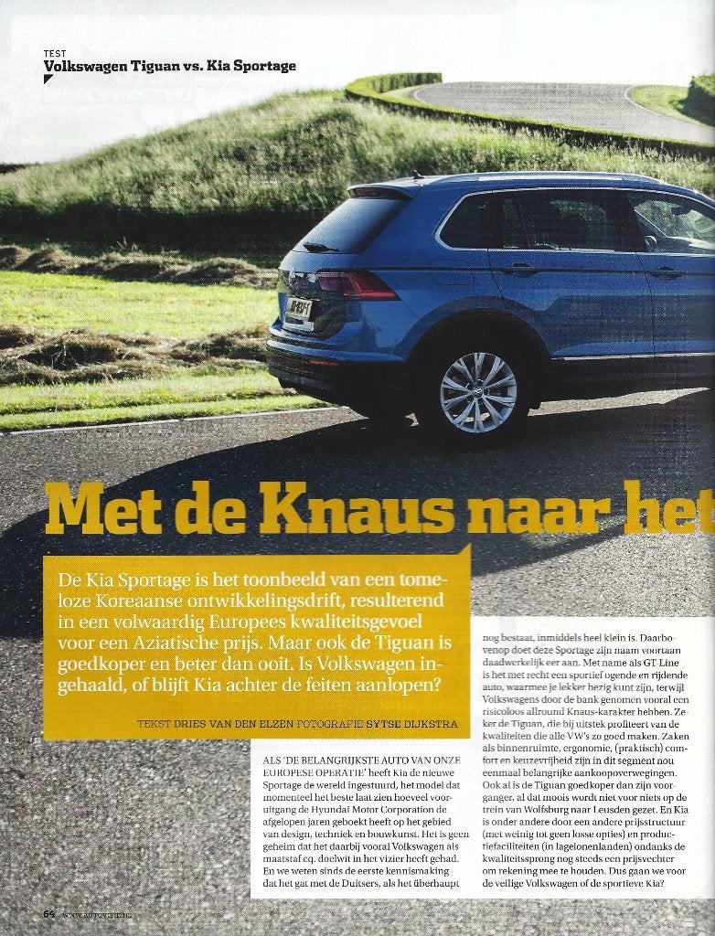Autovisie test Kia Sportage versus VW Tiguan 2016, Ophalen of Verzenden, Gelezen, Overige merken