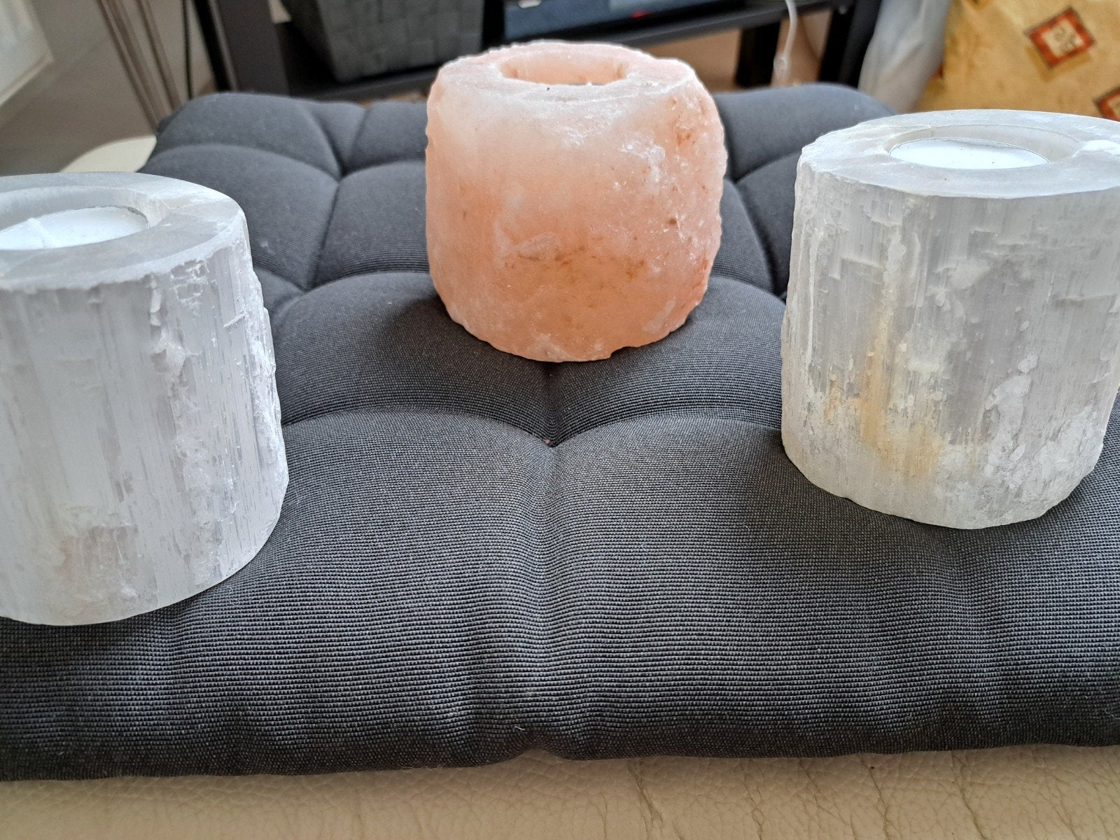 Himalaya zout en Seleniet waxinelichthouders, Gebruikt, Meerkleurig, Natuurlijk materiaal, Waxinelichthouder