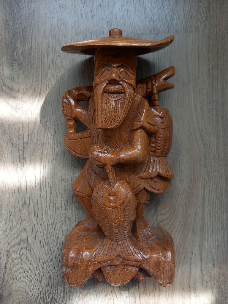 Vintage Handgemaakt Houten Aziatische Visser, Ophalen of Verzenden, Azië, Hout, Houtsnijwerk