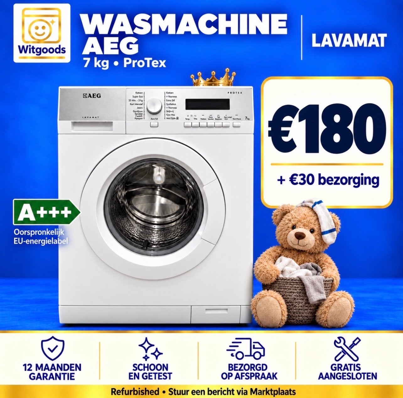 AEG L76672FL Lavamat Wasmachine A+++ 7kg 1600tpm, AEG, Consumersales.nl@electrolux.com, Ophalen of Verzenden, 1600 toeren of meer