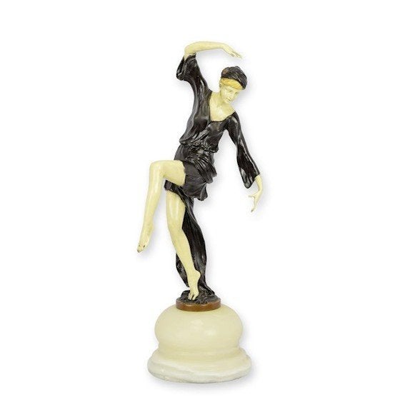 Art Deco Danseres van Brons 41,3x16,7x13, Ophalen of Verzenden