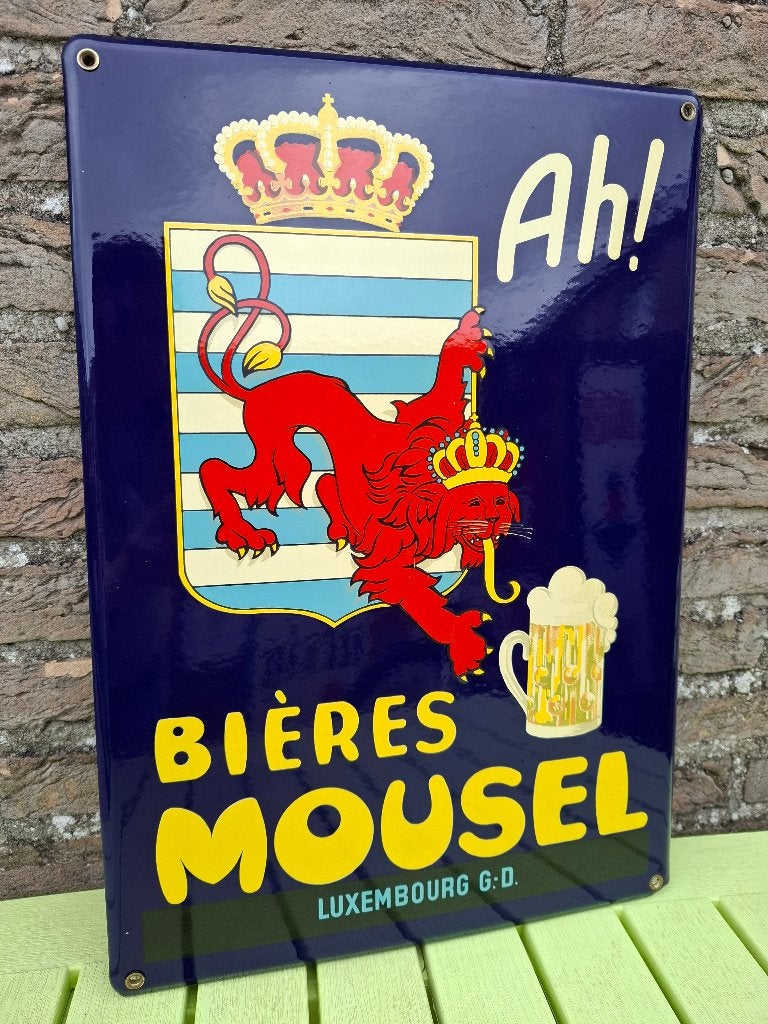 Emaillebord bières Mousel Luxembourg (emaillerie Belge) nr.2, Verzamelen, Ophalen of Verzenden, Nieuw, Reclamebord, Plaat of Schild