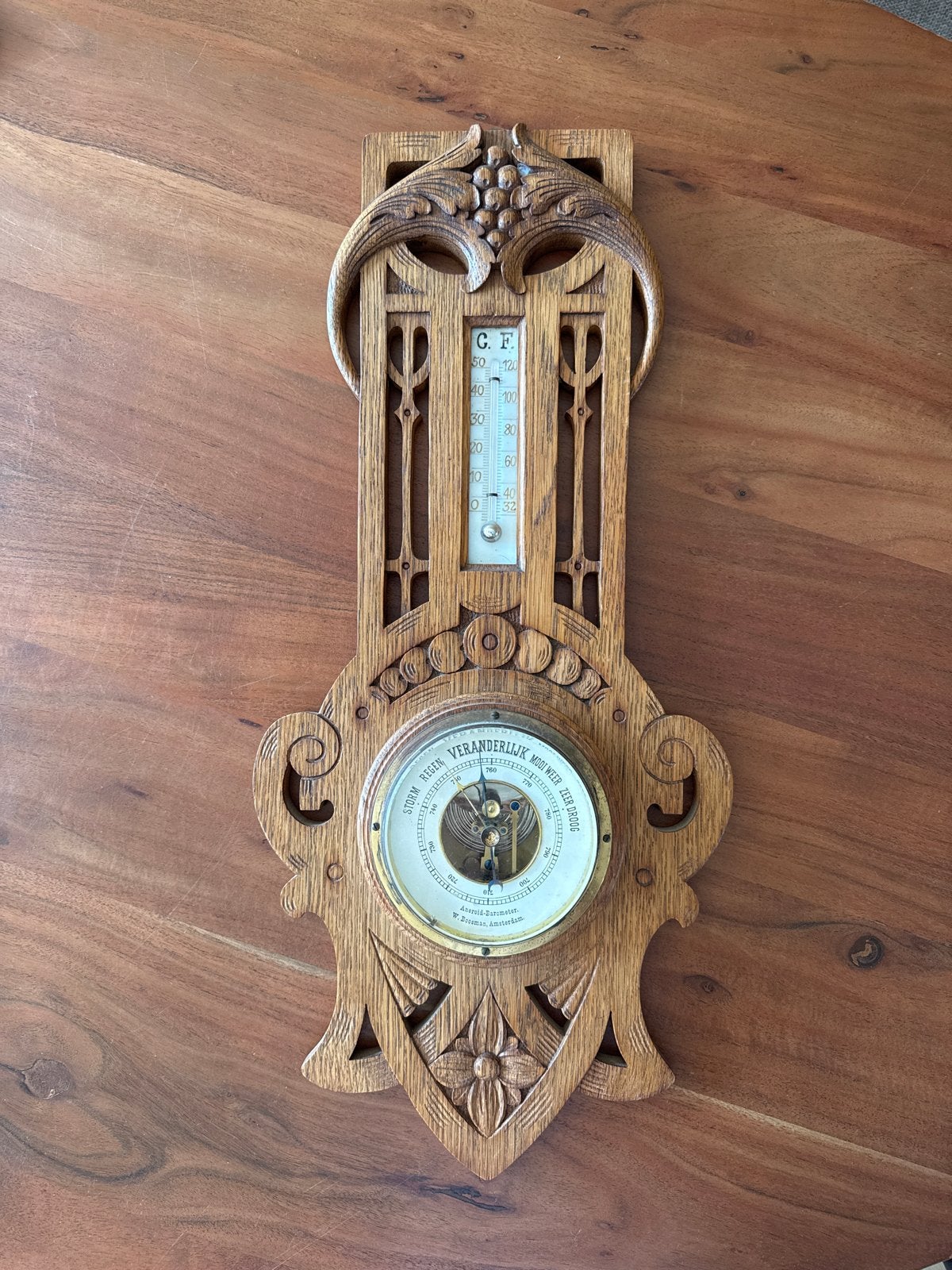 Mooie antieke werkende Aneroid Barometer, Ophalen of Verzenden, Gebruikt, Barometer