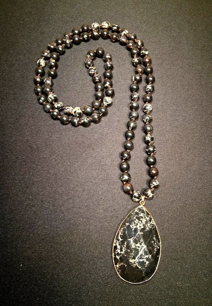 Boho ketting hanger Zwarte Zeesediment Jaspis, Ophalen of Verzenden, Nieuw, Steen of Mineraal, Met edelsteen
