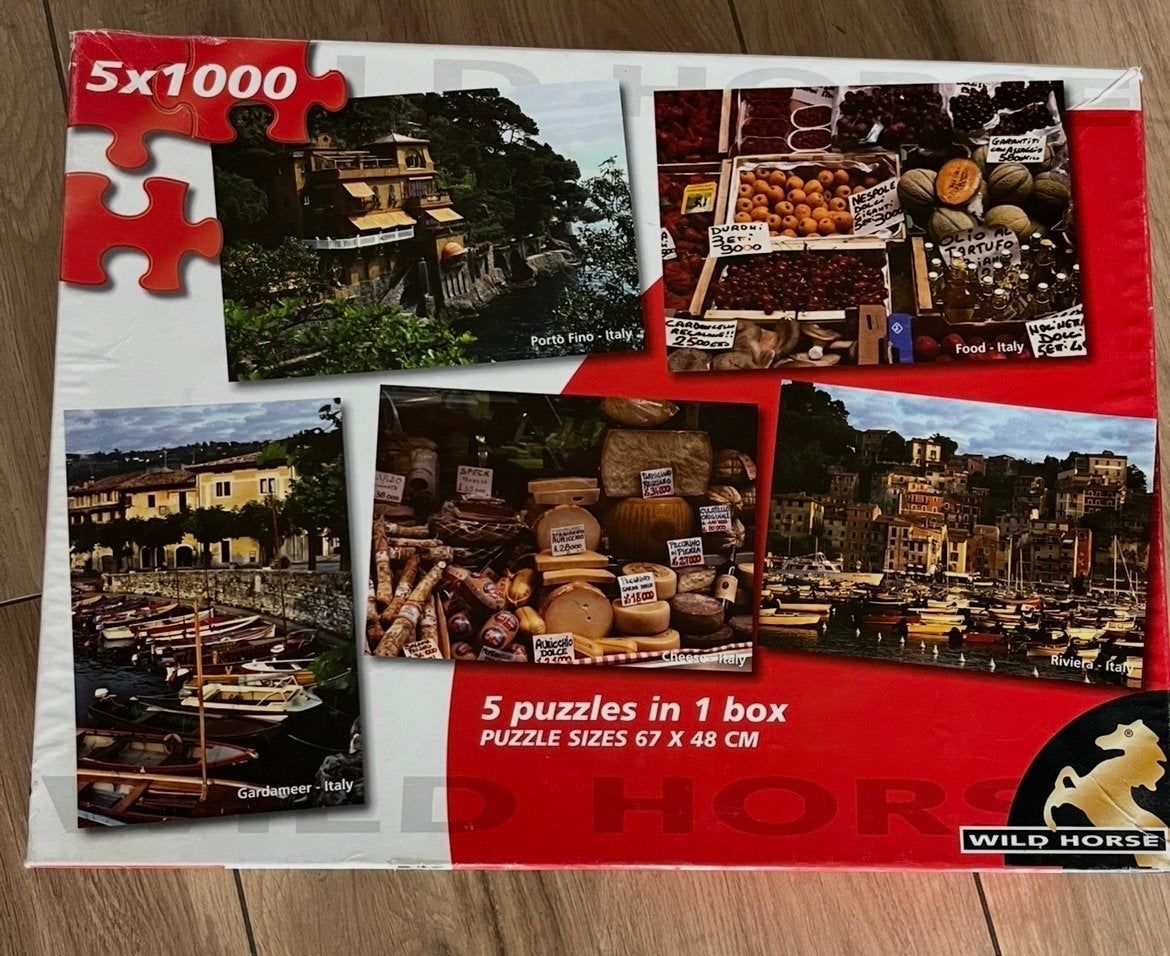 Wild Horse 5x1000 stukjes puzzel - Italië thema, Ophalen of Verzenden, 500 t/m 1500 stukjes, Gebruikt, Legpuzzel