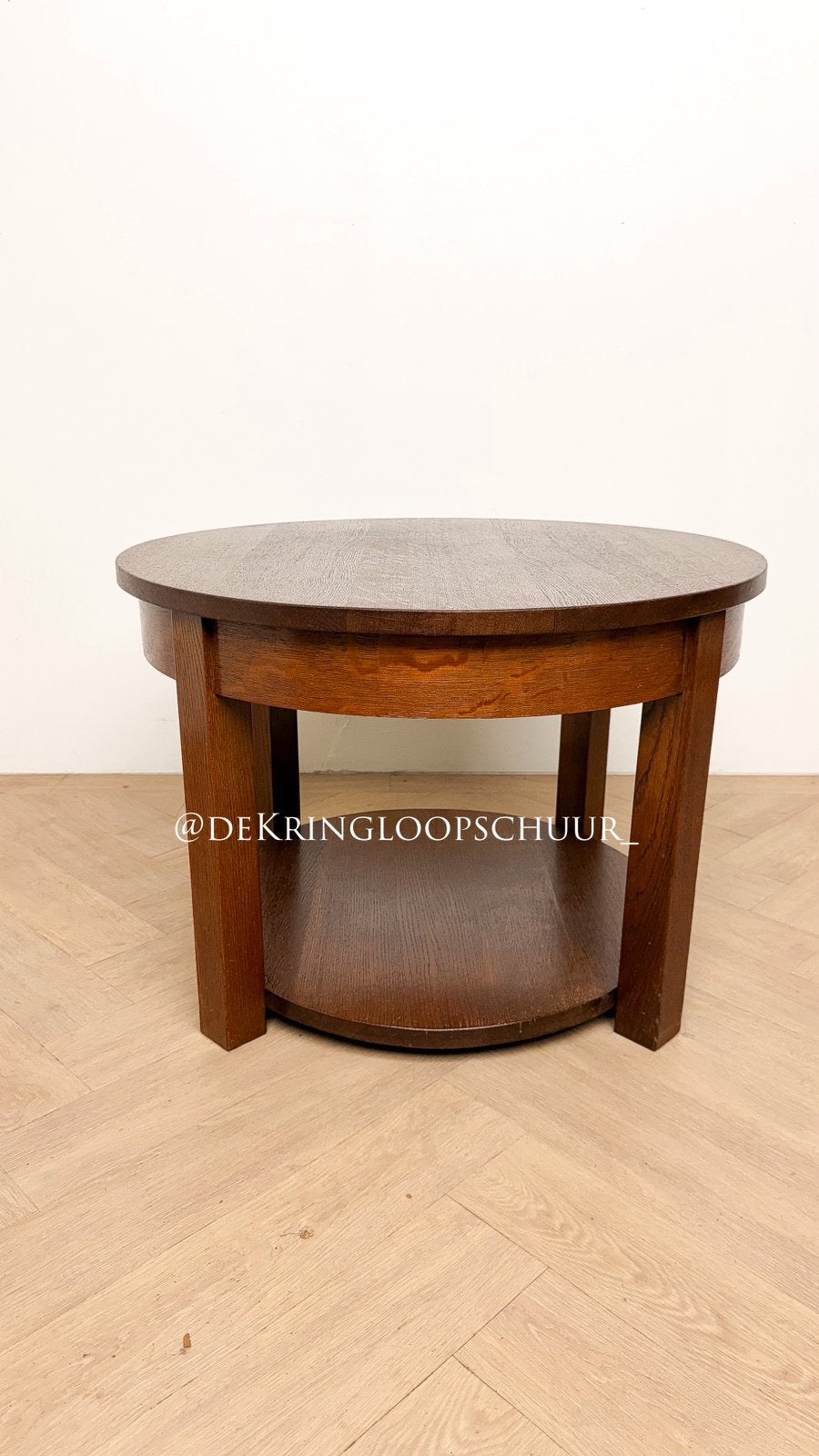 Vintage ronde houten bijzettafel salontafel art deco, Huis en Inrichting, Tafels | Salontafels, Ophalen of Verzenden, Zo goed als nieuw