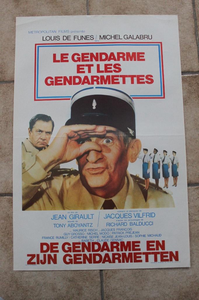 filmaffiche Louis De Funes Gendarme gendarmettes filmposter, Rechthoekig Staand, Ophalen of Verzenden, Zo goed als nieuw, A1 t/m A3