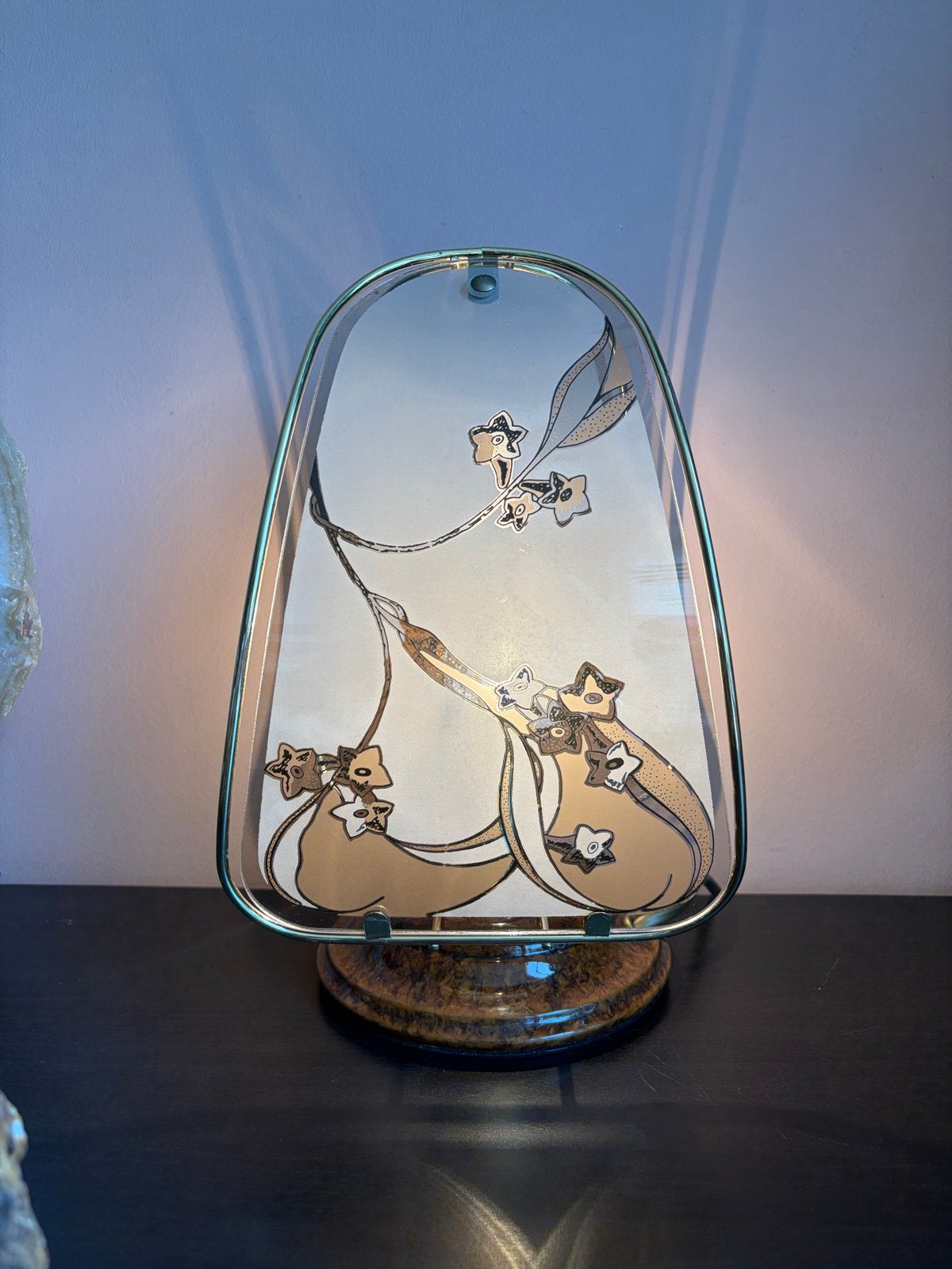 Vintage Hollywood Regency Tafellamp - Messing & Matglas, Gebruikt, Goud, Met stekker, Art deco