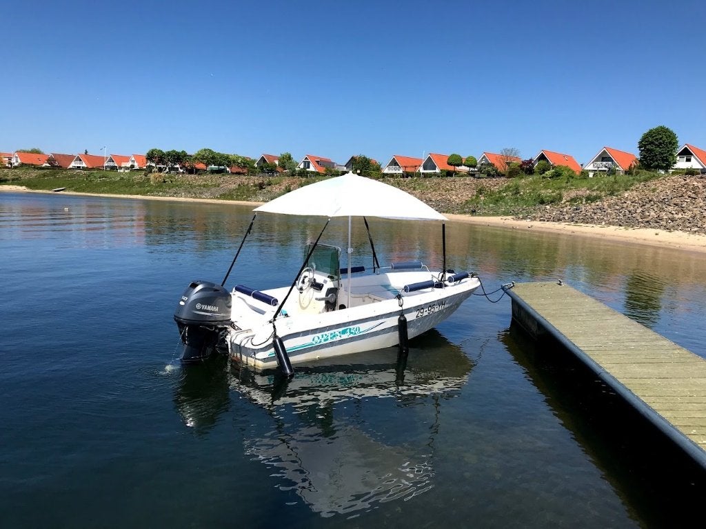 Witte parasol met hoes en standaard - consoleboot-speedboot, Watersport en Boten, Ophalen, Zo goed als nieuw, Overige typen