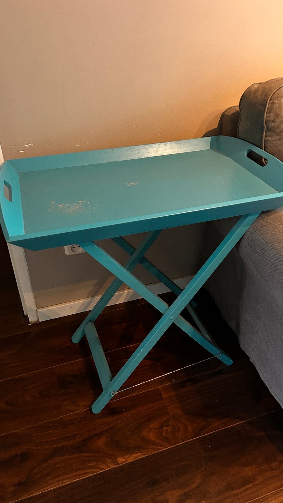Gratis butler tray - Opvouwbaar dienblad in turquoise, Gebruikt, 55 tot 75 cm, Rechthoekig, Hout