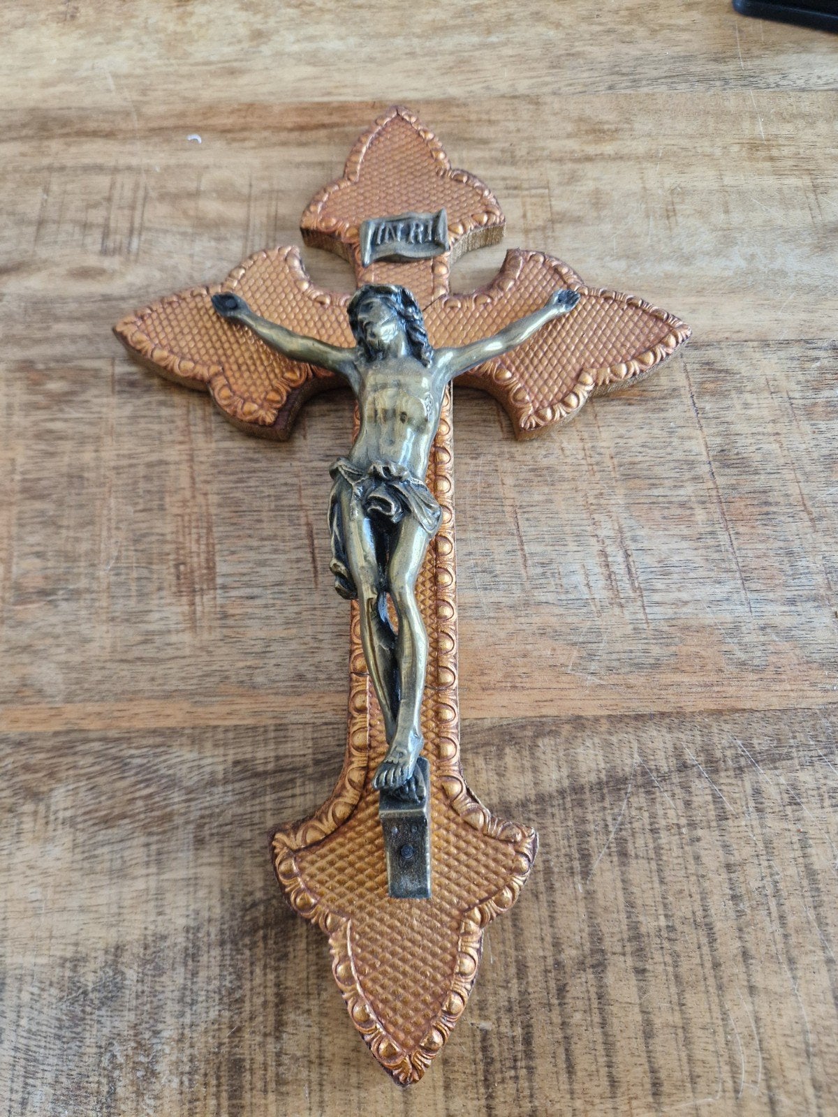 Vintage houten kruisbeeld met Jezus figuur, Antiek en Kunst, Ophalen of Verzenden