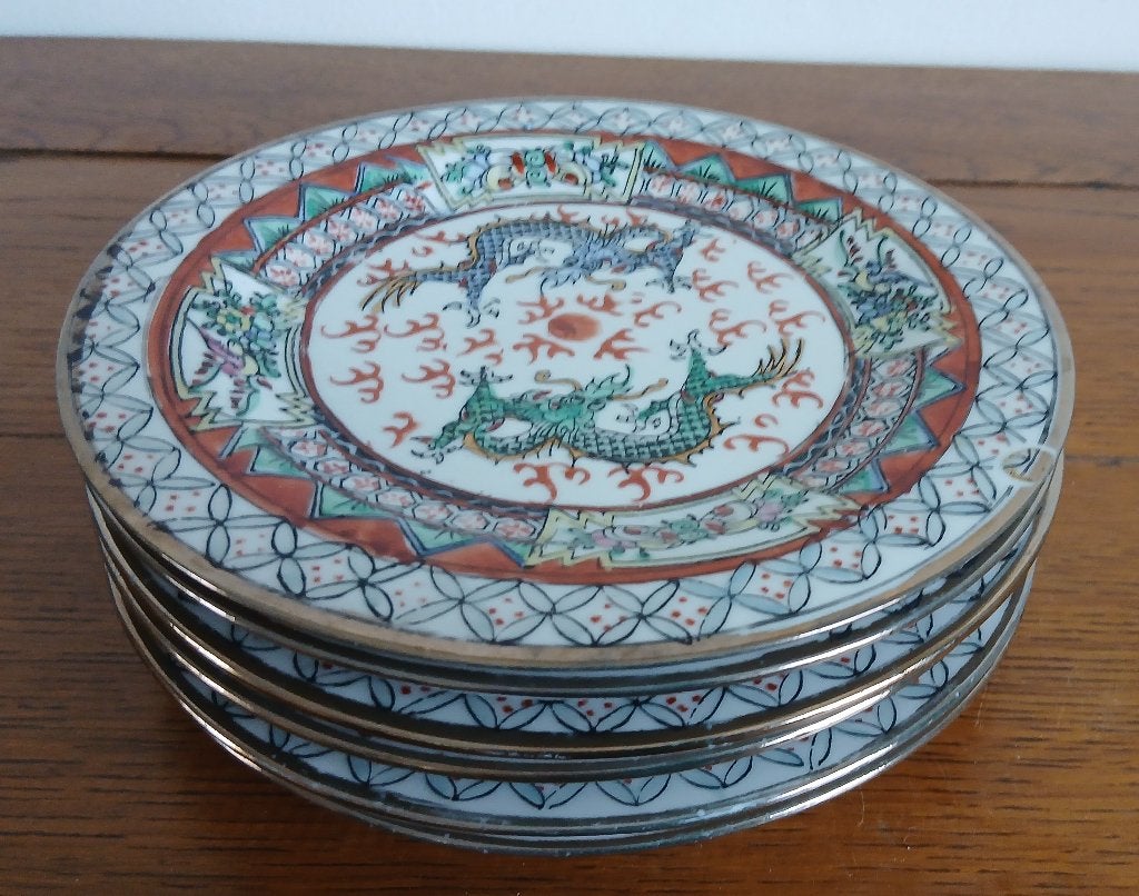 Set van 6 Chinese porseleinen borden, handbeschilderd, Gebruikt, Overige merken, Ophalen of Verzenden, Bord(en)