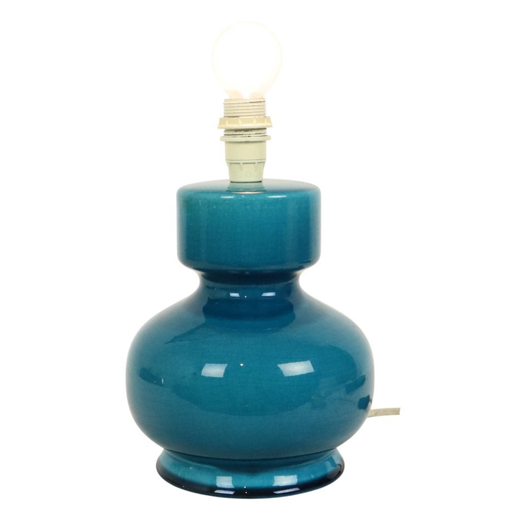 Italiaanse Ronde Blauwe Keramische Lamp Craquelé 24cm, Ophalen of Verzenden, Gebruikt