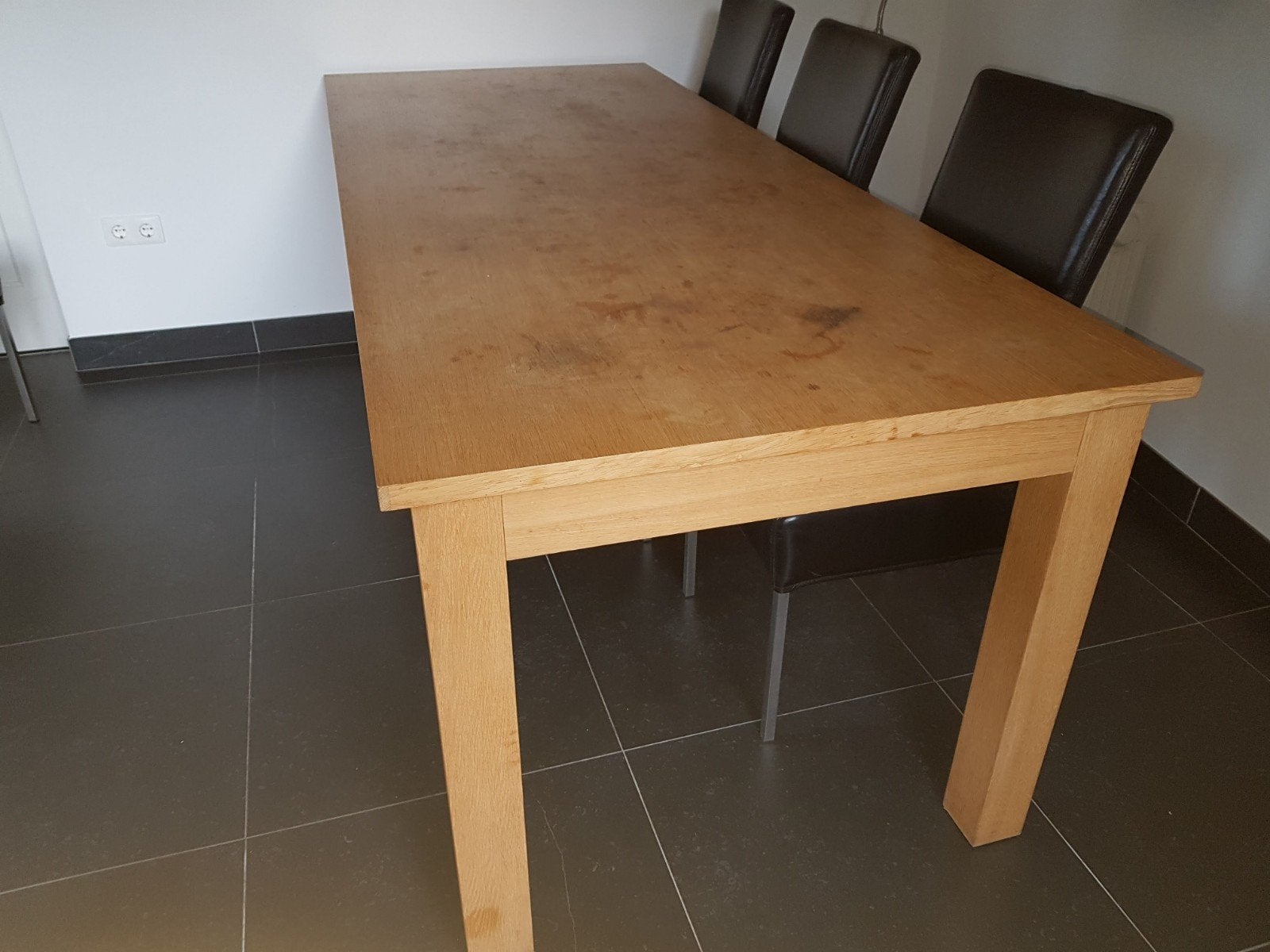 Grote eettafel met eiken fineer blad - opknapper, Ophalen, Gebruikt, Eikenhout, 200 cm of meer